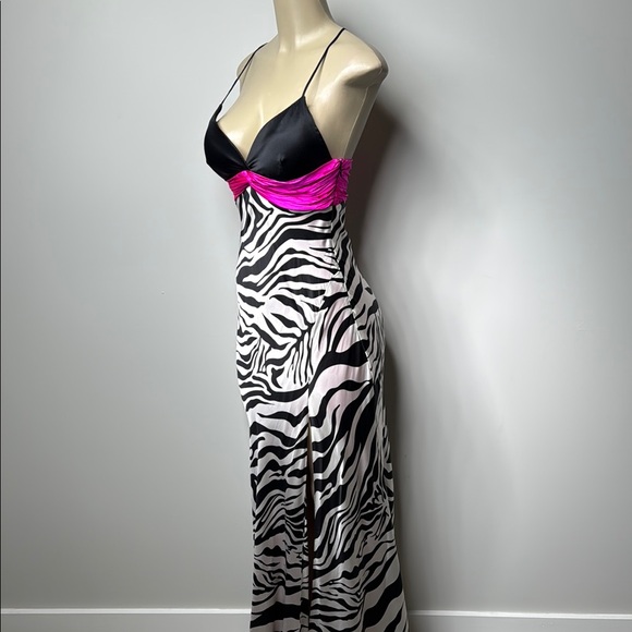 Cache Black and Pink satin Zebra Print Maxi Dress - Picture 4 of 11